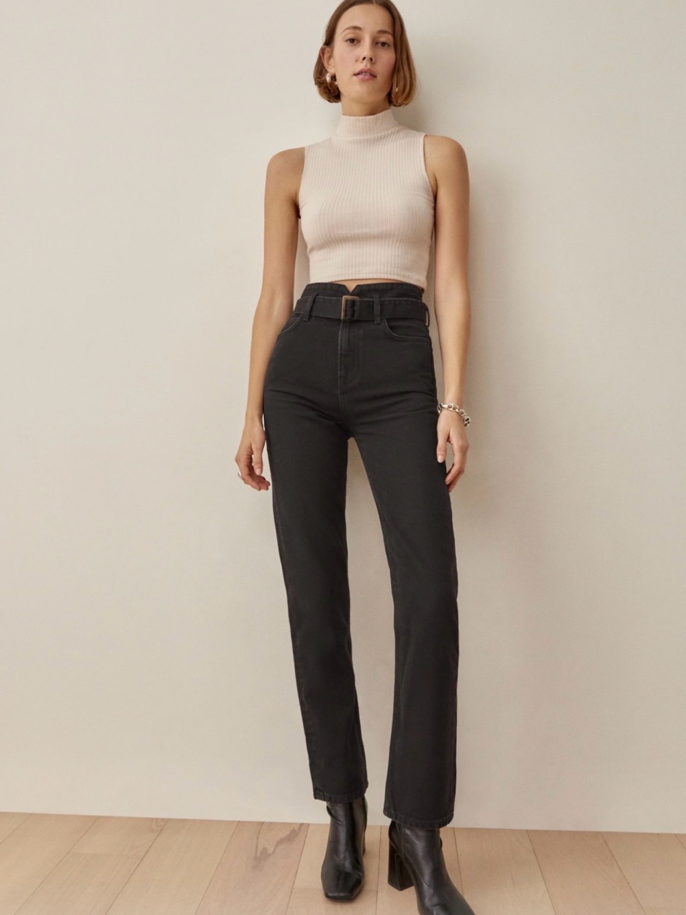 Reformation Black High-Rise Straight Jeans